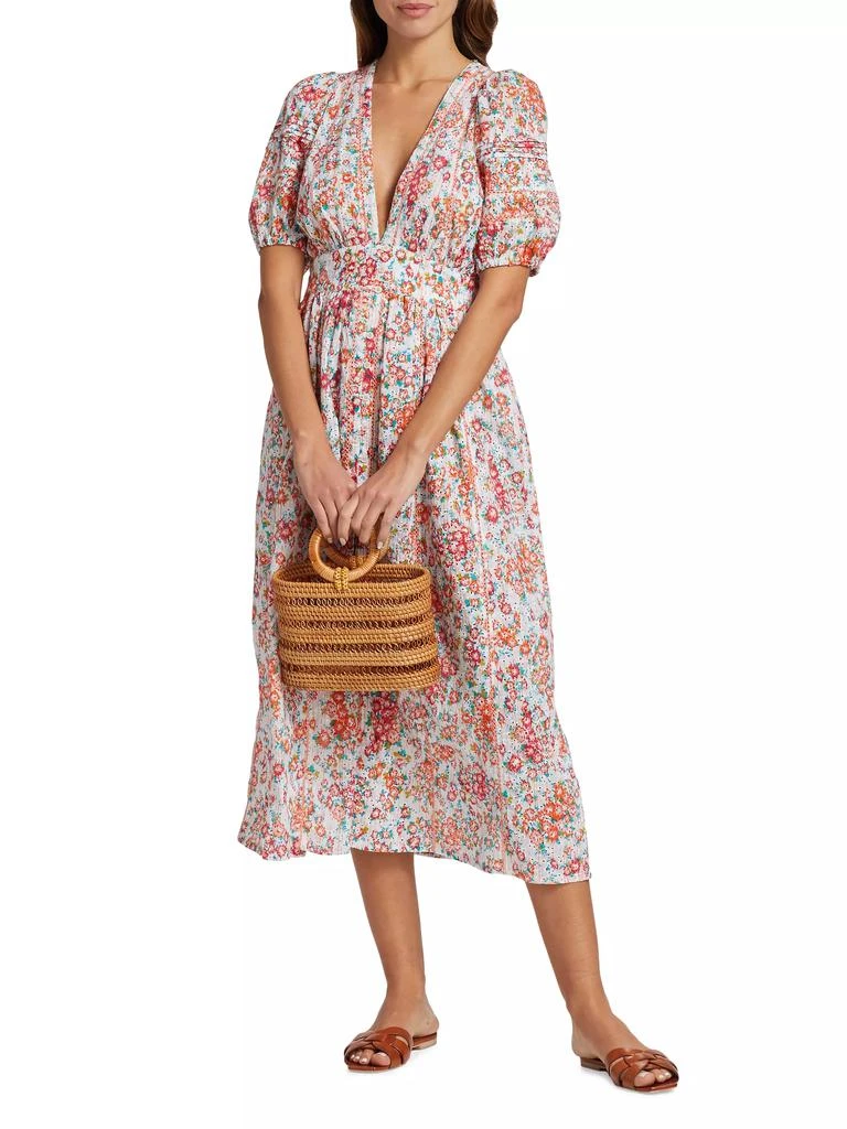 商品Poupette St Barth|Reine Floral Puff-Sleeve Midi-Dress,价格¥1836,第2张图片详细描述