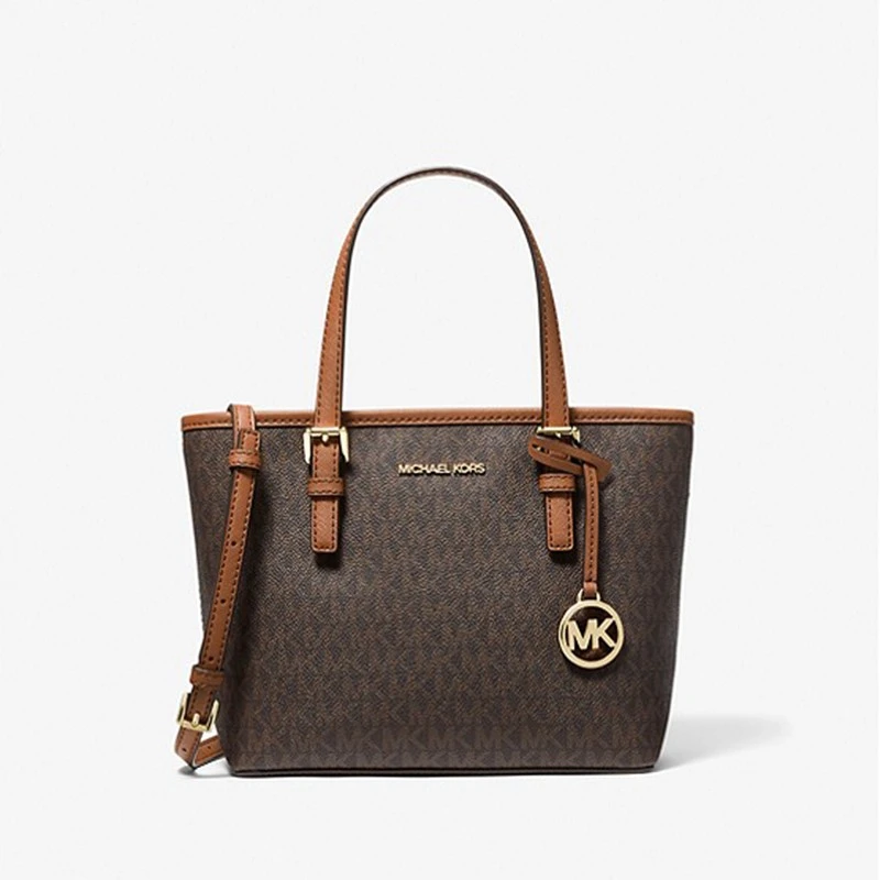 商品Michael Kors|MICHAEL KORS 女士JETSETTRAVEL系列深棕老花拼棕色手提包托特包 35T9GTVT0B-BROWN,价格¥933,第1张图片