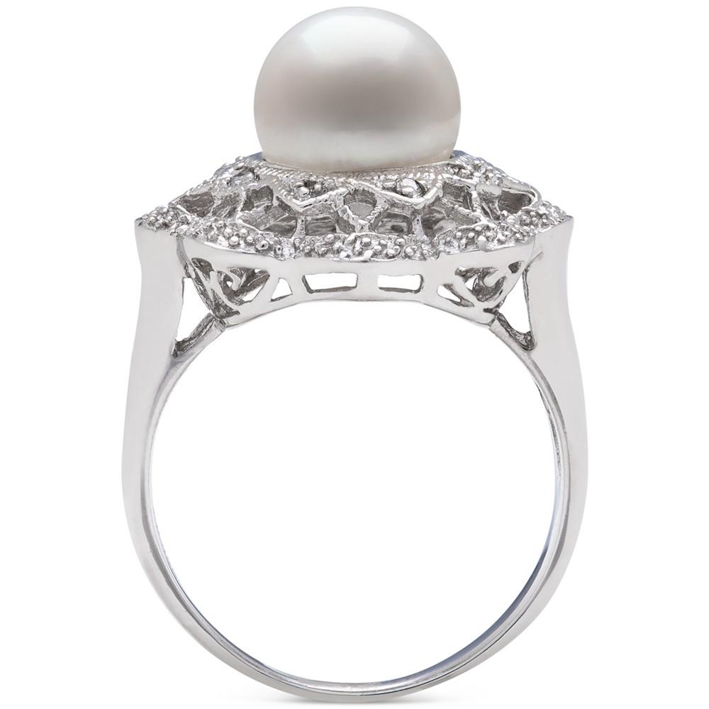 Cultured Freshwater Pearl (9mm) & Diamond Accent Filigree Statement Ring in Sterling Silver商品第3张图片规格展示