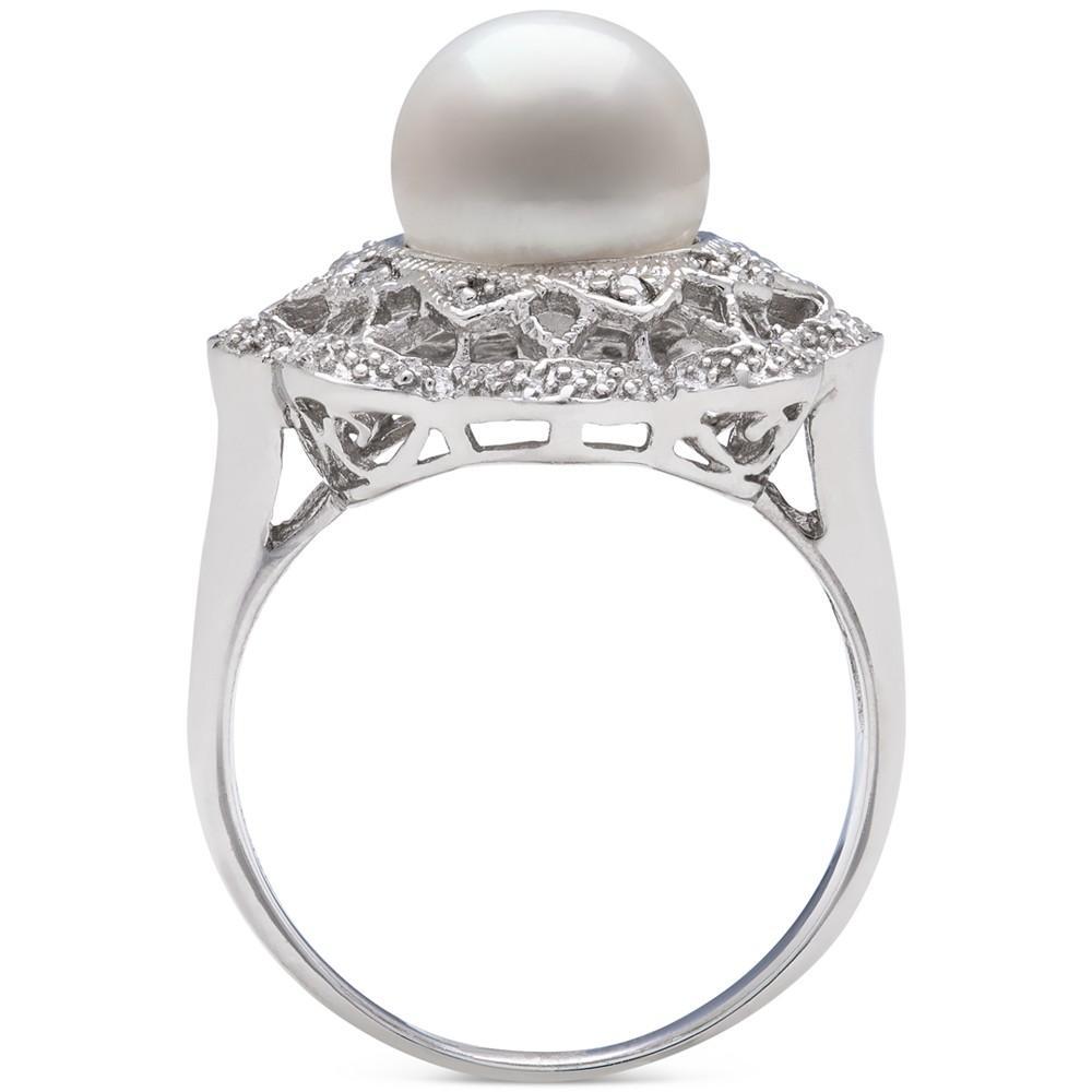 商品Belle de Mer|Cultured Freshwater Pearl (9mm) & Diamond Accent Filigree Statement Ring in Sterling Silver,价格¥680,第5张图片详细描述