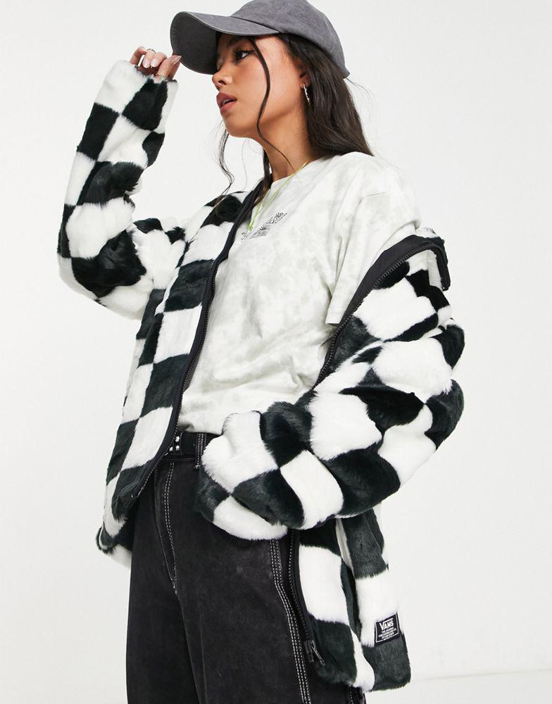 Vans Natalie funnel neck puffer jacket in black/white checkerboard商品第4张图片规格展示