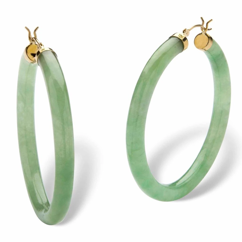 商品Palm Beach Jewelry|Genuine Green Jade 10k Yellow Gold Hoop Earrings,价格¥1596,第1张图片