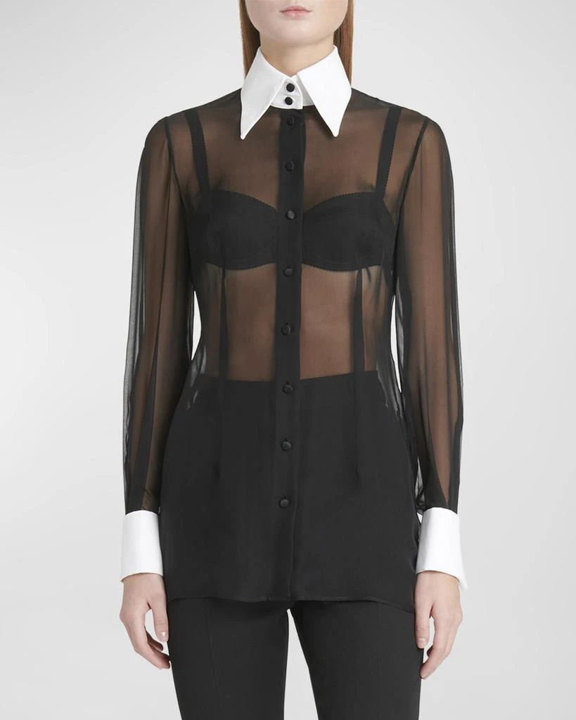 商品Dolce & Gabbana|Contrast Collar Sheer Chiffon Shirt,价格¥6597,第2张图片详细描述