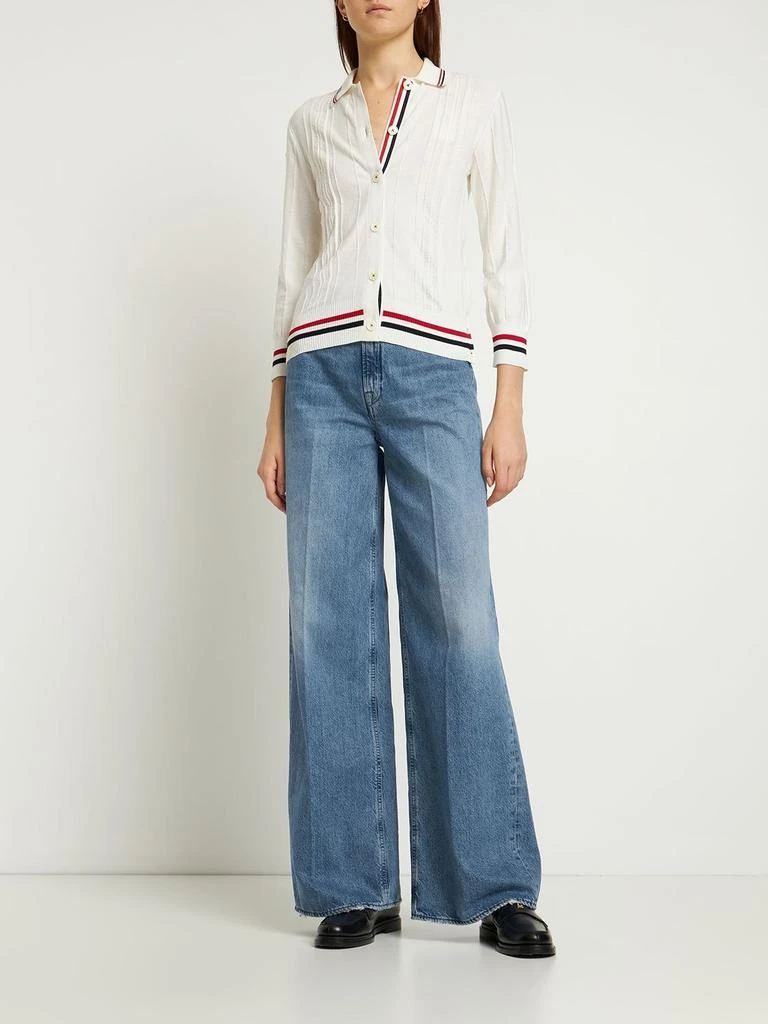 商品Thom Browne|3/4 Sleeve Textured Cotton Knit Cardigan,价格¥6782,第1张图片详细描述
