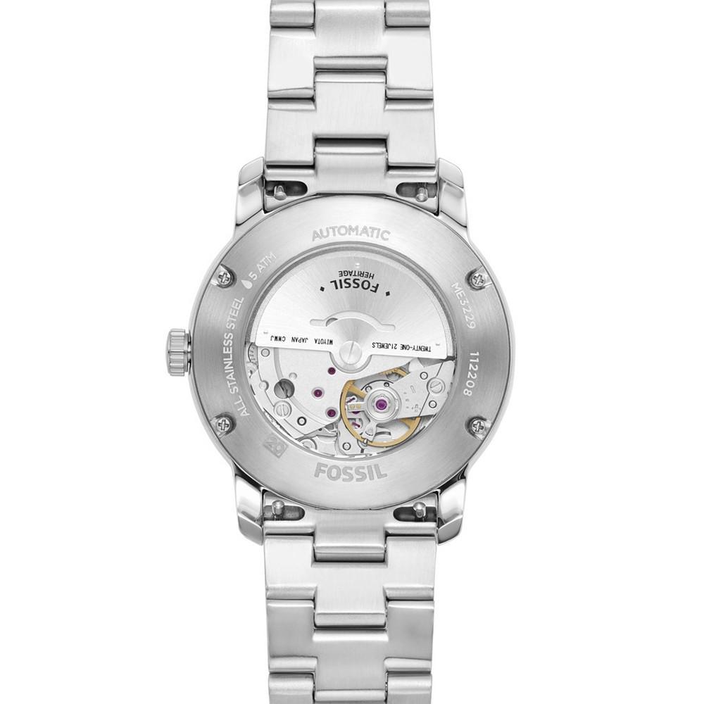 商品Fossil|Women's Heritage Automatic Silver-Tone Stainless Steel Bracelet Watch 38mm,价格¥2103,第6张图片详细描述