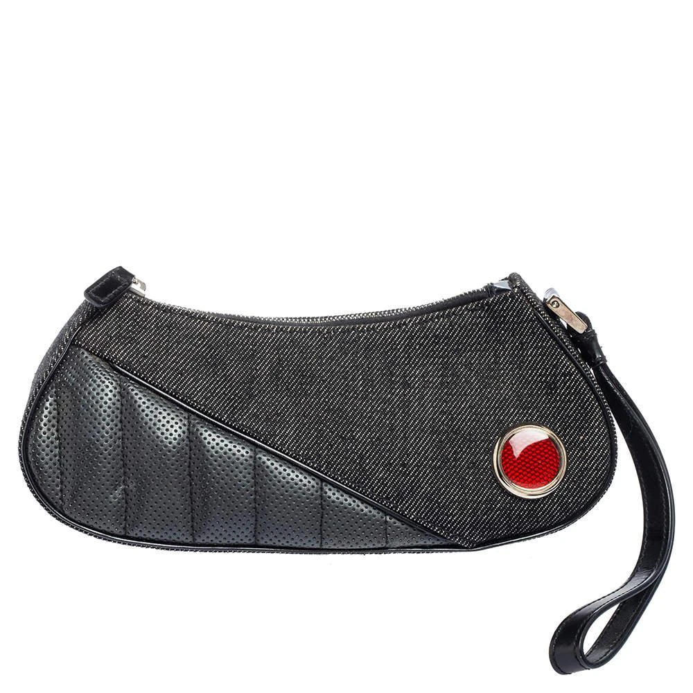 商品[二手商品] Dior|Dior Black Denim and Leather Motorcycle Rockabilly Wristlet Clutch,价格¥3338,第1张图片