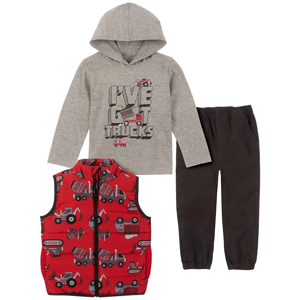 商品KIDS HEADQUARTERS|Little Boys Hooded Truck T-shirt, Printed Puffer Vest and Twill Joggers, 3 Piece Set,价格¥210,第1张图片