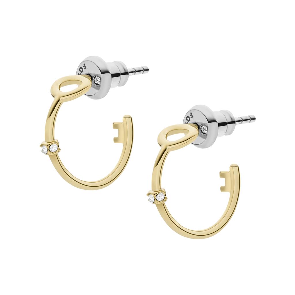 Fossil Women's Archival Gold-Tone Stainless Steel Key Hoop Earrings商品第3张图片规格展示