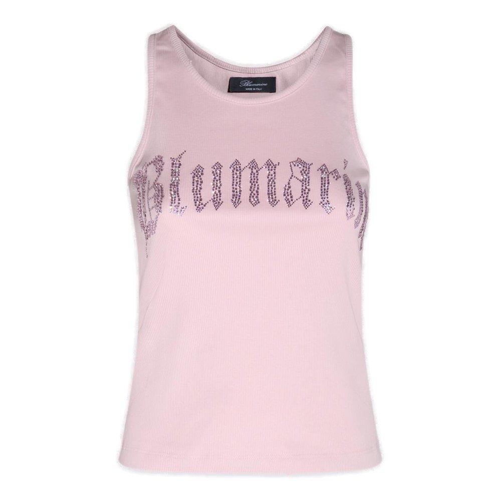 Blumarine Logo Rhinestone Embellished Sleeveless Top商品第1张图片规格展示