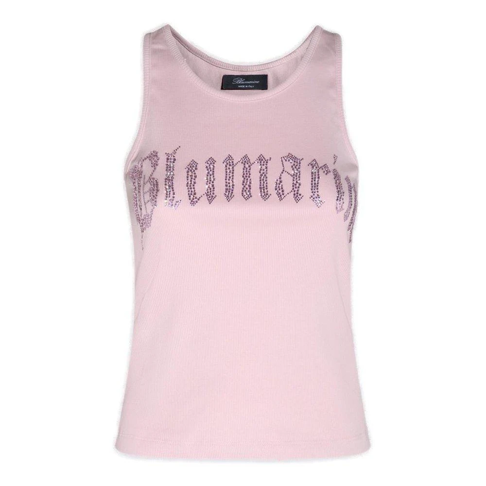 商品BLUMARINE|Blumarine Logo Rhinestone Embellished Sleeveless Top,价格¥813,第1张图片