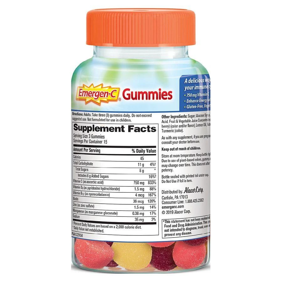 商品Emergen-C|Immune Support Gummies with 500 mg Vitamin C, Folic Acid, and B Vitamins Strawberry, Lemon, Blueberry,价格¥143,第2张图片详细描述