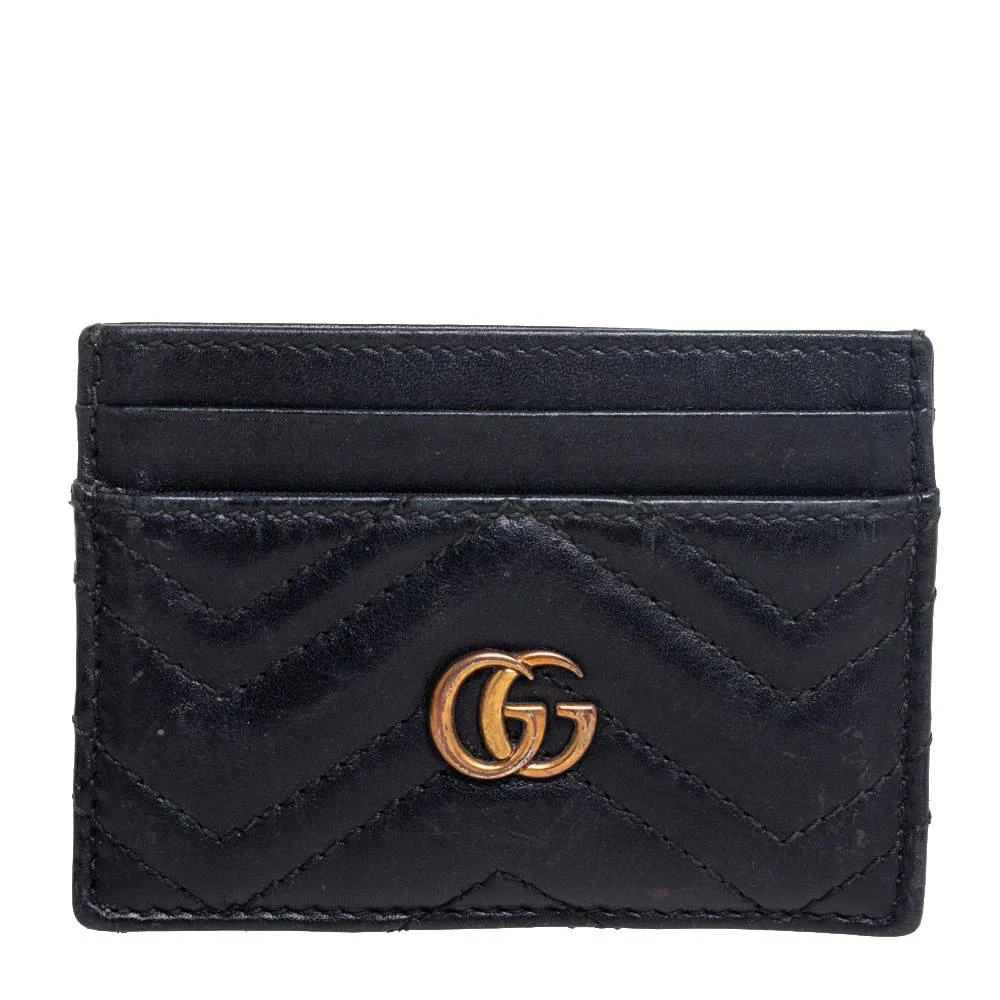 商品[二手商品] Gucci|Gucci Black Chevron Leather GG Marmont Card Holder,价格¥1005,第1张图片