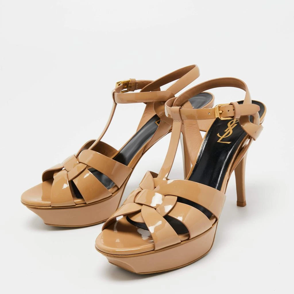 商品[二手商品] Yves Saint Laurent|Yves Saint Laurent Beige Patent Leather Tribute Sandals Size 39,价格¥4889,第2张图片详细描述