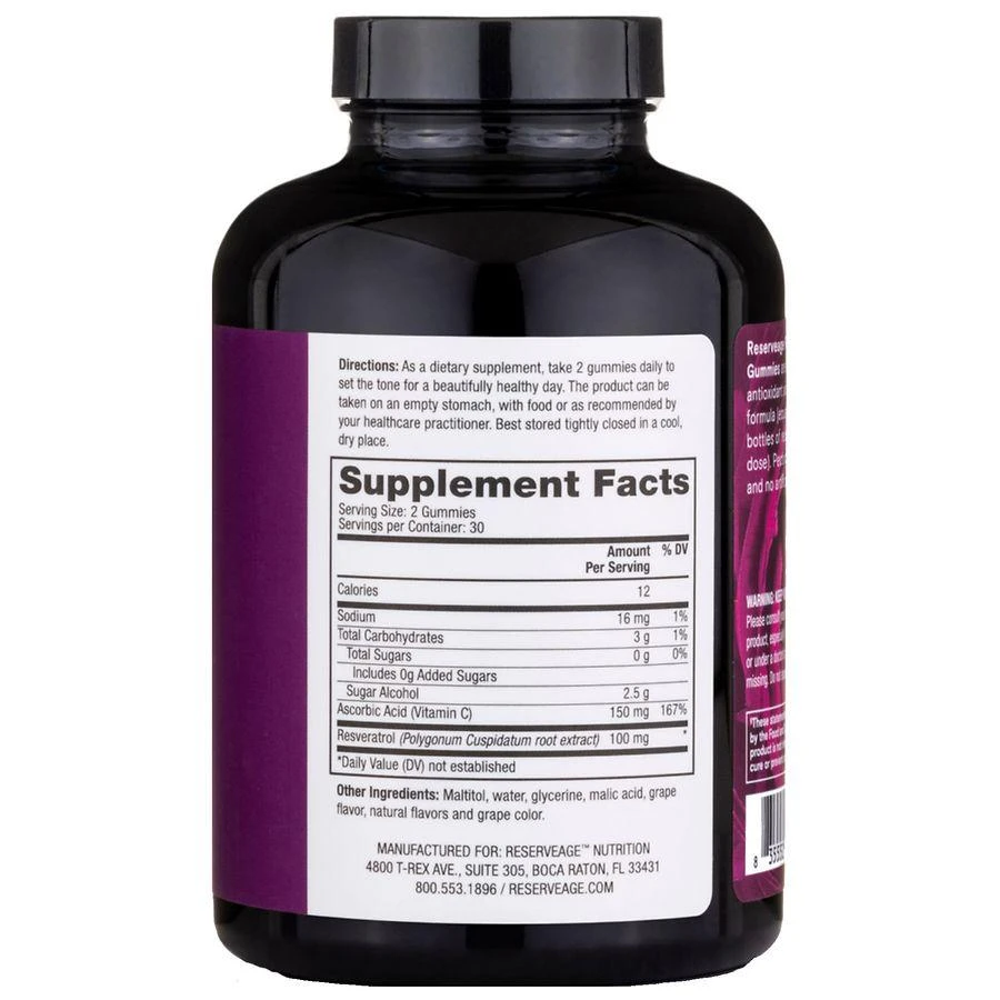 商品Reserveage Beauty|Resveratrol Gummies 100 mg Grape,价格¥185,第4张图片详细描述