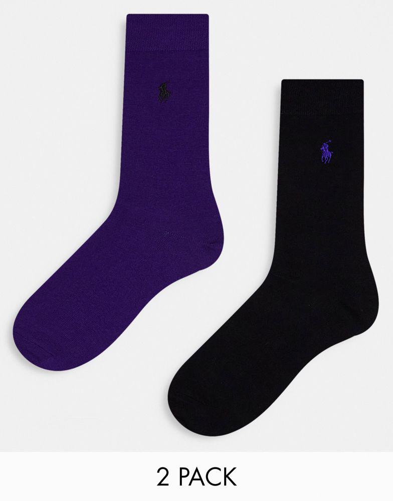 Polo Ralph Lauren 2 pack socks in purple/black with pony logo商品第1张图片规格展示