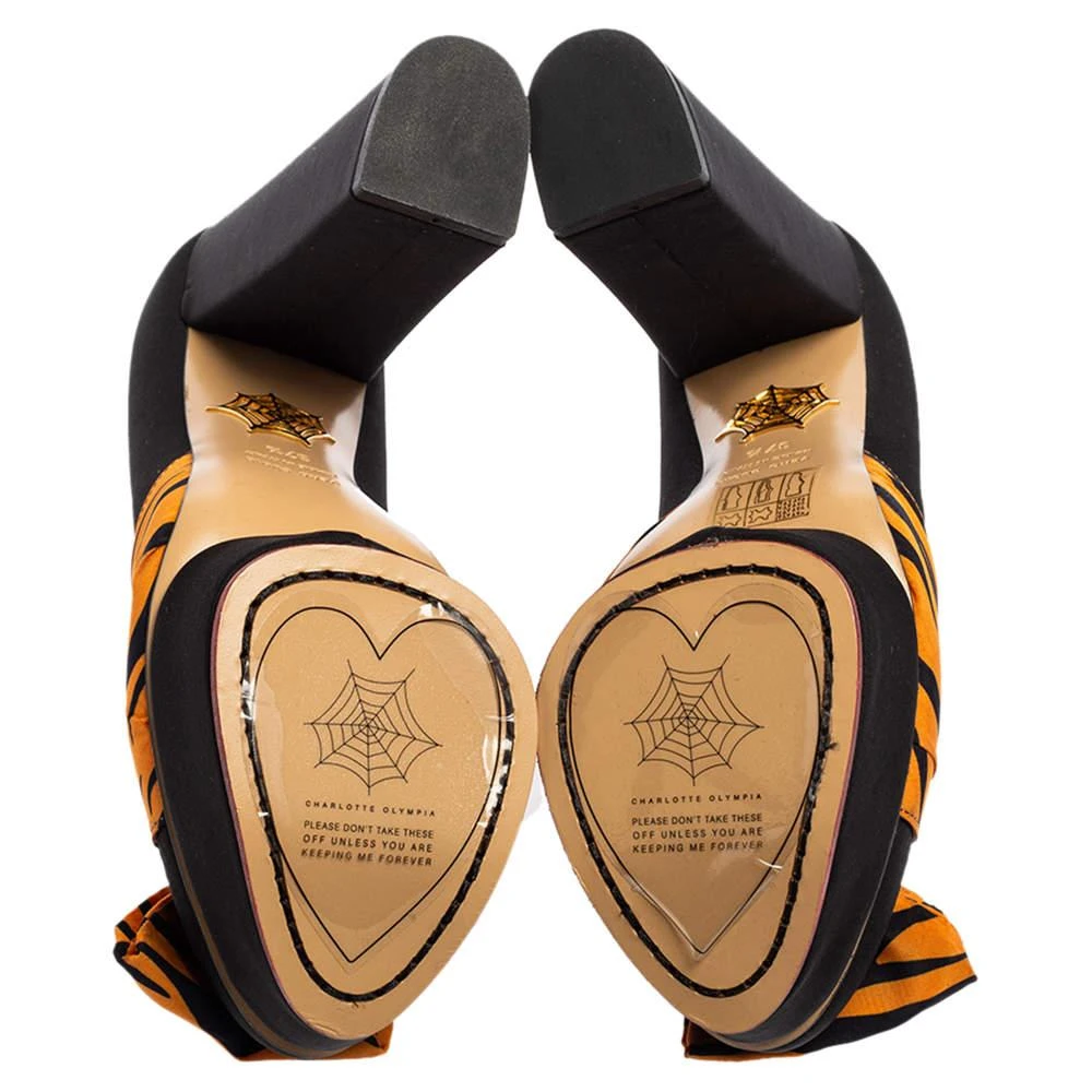 Charlotte Olympia Black/Orange Zebra Print Satin Dolly Bow Pumps Size 37.5 商品