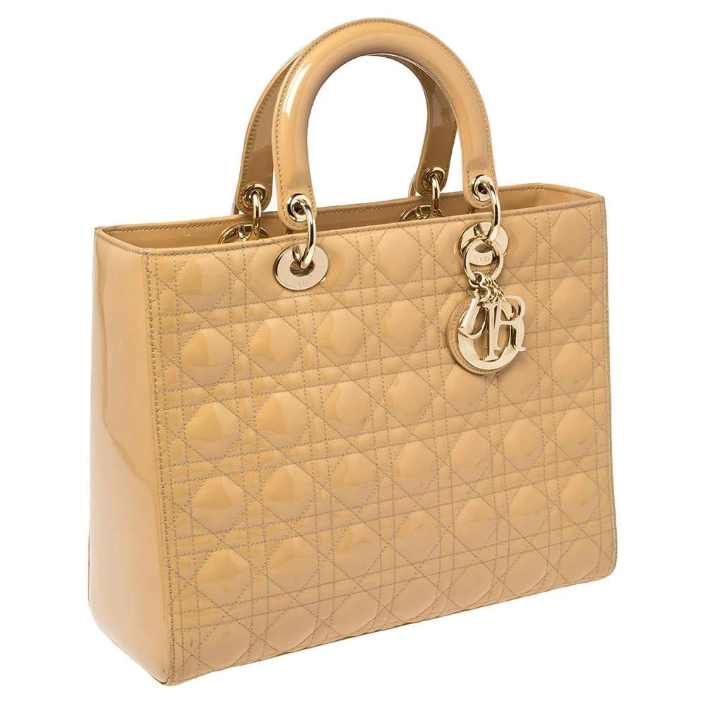 商品[二手商品] Dior|Dior Beige Cannage Patent Leather Large Lady Dior Tote,价格¥10658,第3张图片详细描述