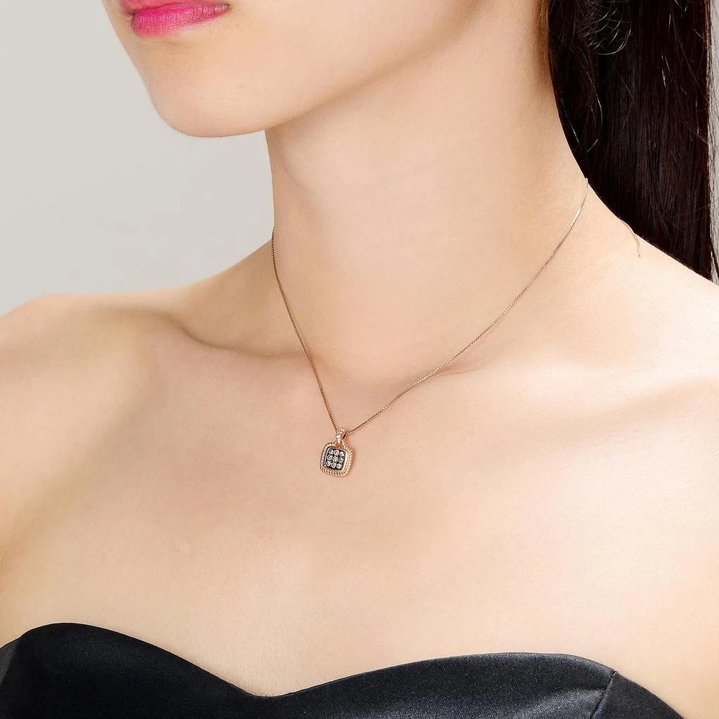 商品Genevive|Sterling Silver Rose Gold and Black Plated Morganite Cubic Zirconia Square Pendant,价格¥446,第2张图片详细描述