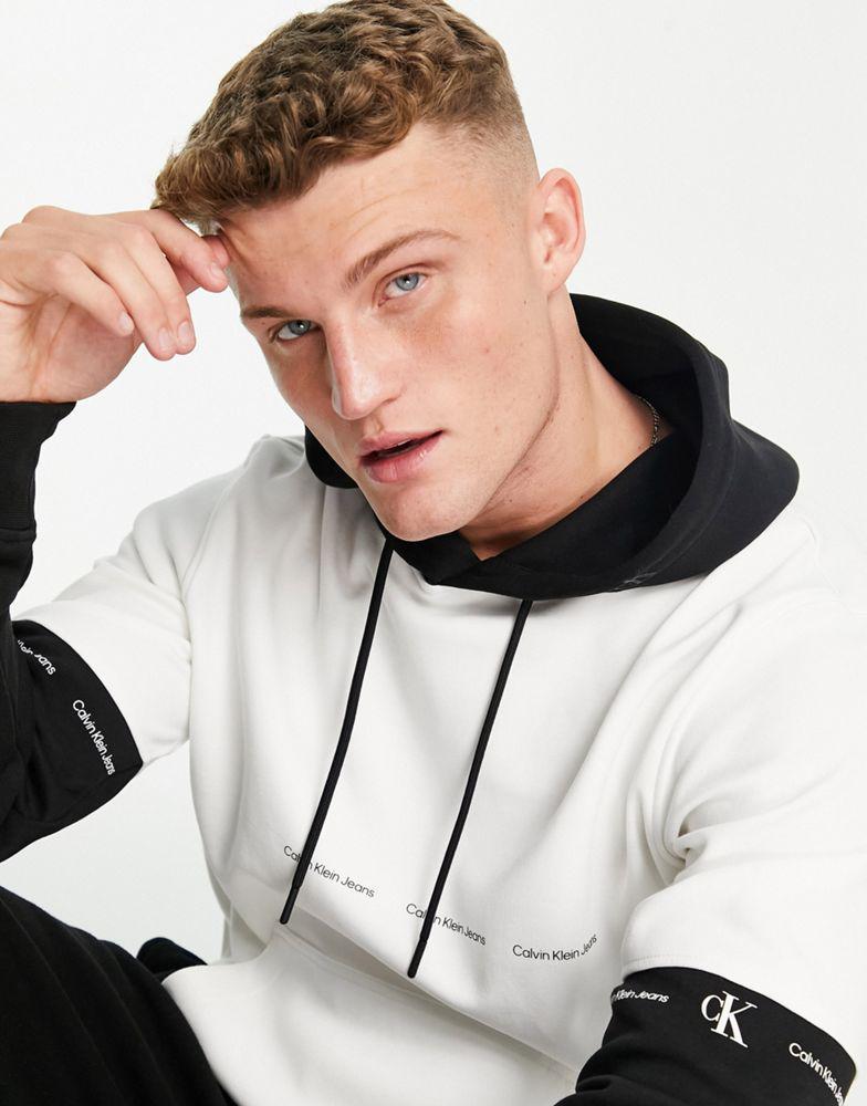 商品Calvin Klein|Calvin Klein Jeans colourblock hoodie in white & black,价格¥644,第5张图片详细描述