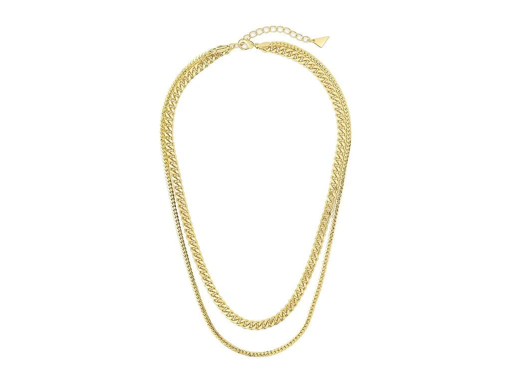 商品Sterling Forever|Curb & Herringbone Chain Layered Necklace,价格¥464,第2张图片详细描述