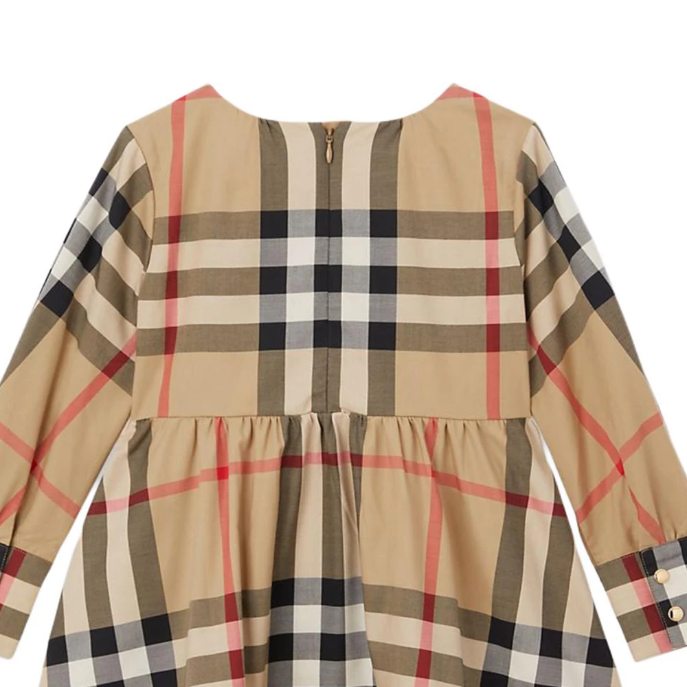 商品[国内直发] Burberry|博柏利 拼色格纹圆领长袖连衣裙 米色 儿童款,价格¥3058,第6张图片详细描述