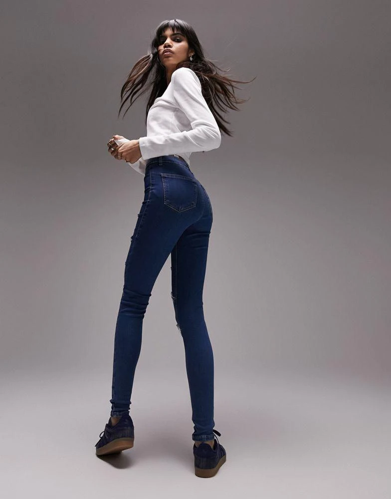 商品Topshop|Topshop Joni jean with super rip in mid blue,价格¥155,第2张图片详细描述