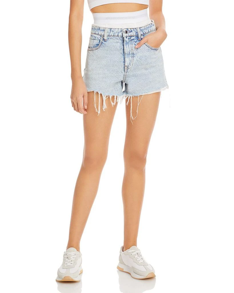 商品Alexander Wang|Logo Elastic Jean Shorts in Pebble Bleach,价格¥2064,第1张图片