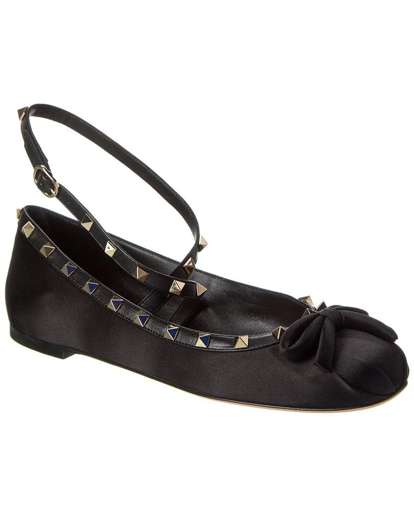 商品Valentino|Rockstud Satin & Leather Flat,价格¥4766,第1张图片