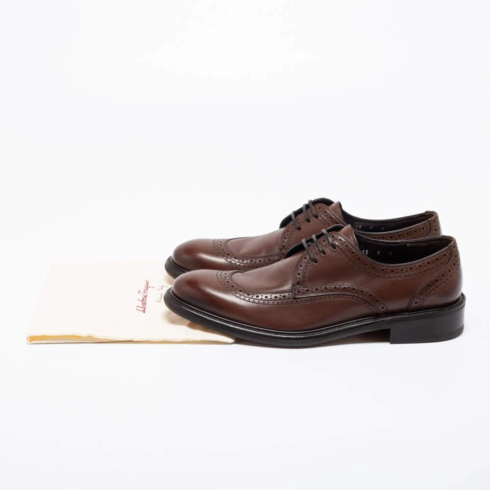 Salvatore Ferragamo Brown Leather Brogue Lace Up Derby Size 43 商品