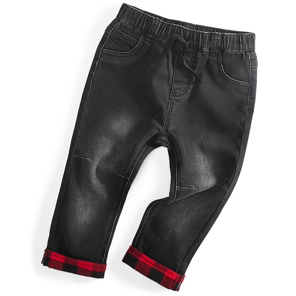 商品First Impressions|Baby Boys Black Wash Flannel Cuff Jeans, Created for Macy's,价格¥124,第1张图片