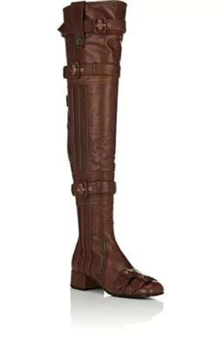 商品Prada|Leather Over-The-Knee Boots,价格¥10934,第2张图片详细描述