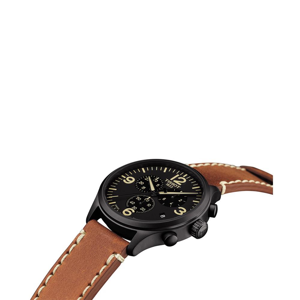 Men's Swiss Chrono XL Brown Leather Strap Watch 45mm商品第5张图片规格展示