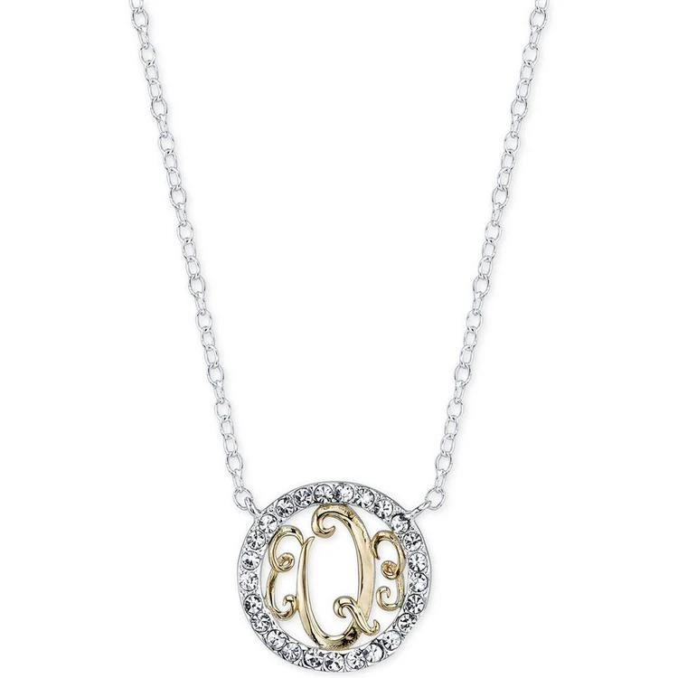 商品Unwritten|Initial "Q" Pendant Necklace with Crystal Pavé Circle in Sterling Silver and Gold Flash,价格¥150,第2张图片详细描述