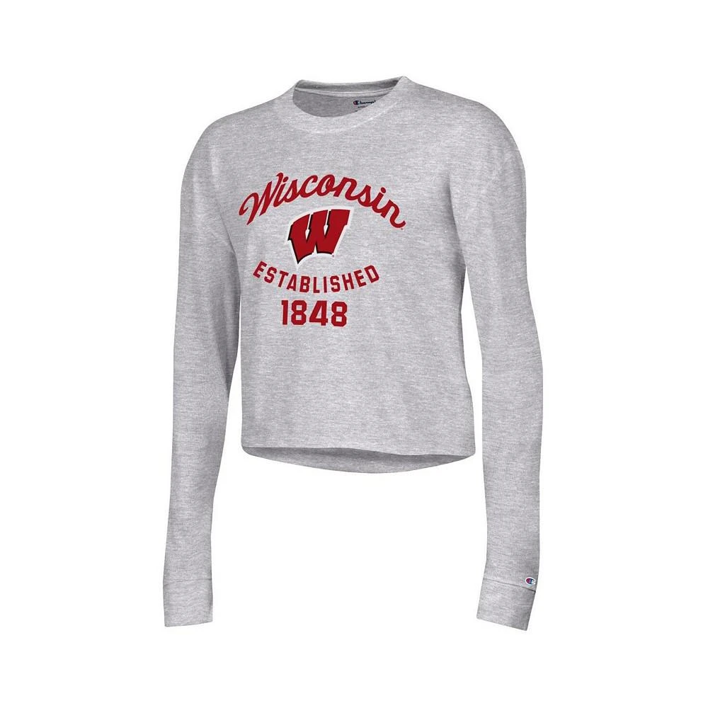 商品CHAMPION|Women's Gray Wisconsin Badgers Boyfriend Cropped Long Sleeve T-shirt,价格¥262,第2张图片详细描述