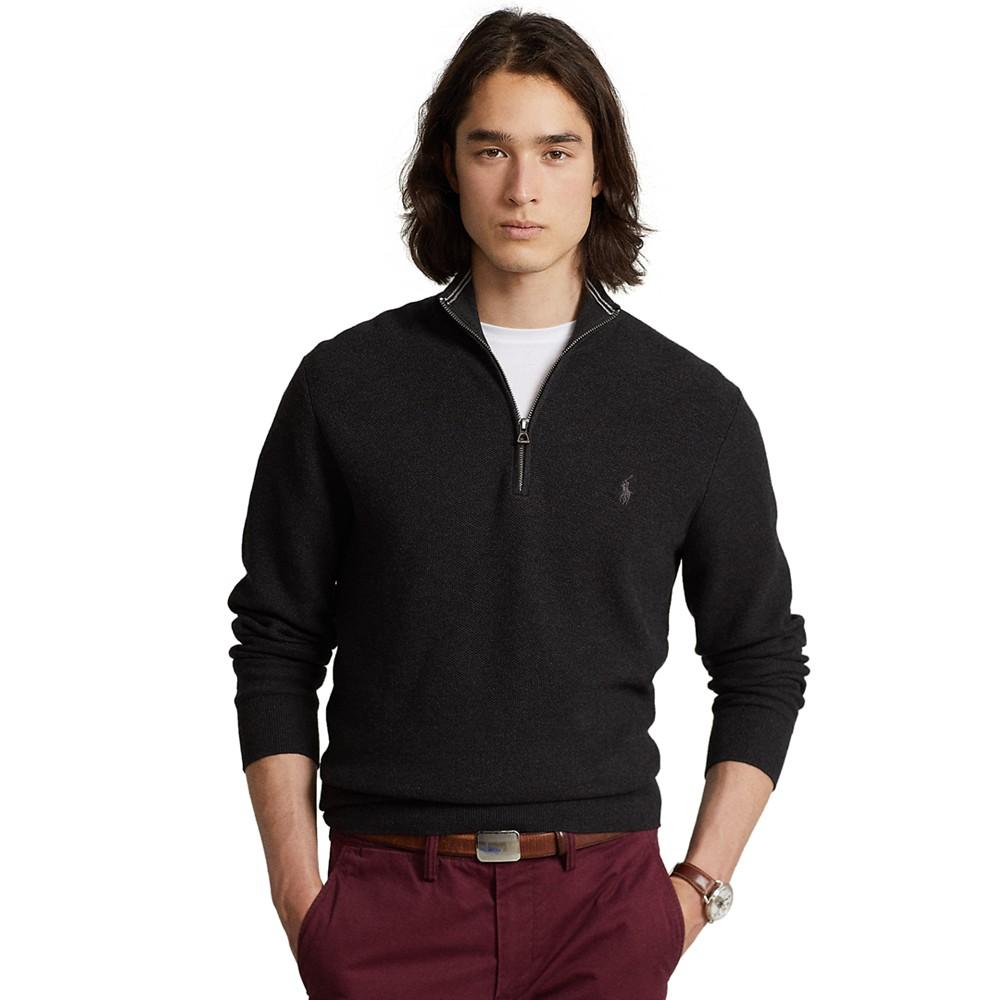Men's Mesh-Knit Cotton Quarter-Zip Sweater商品第1张图片规格展示