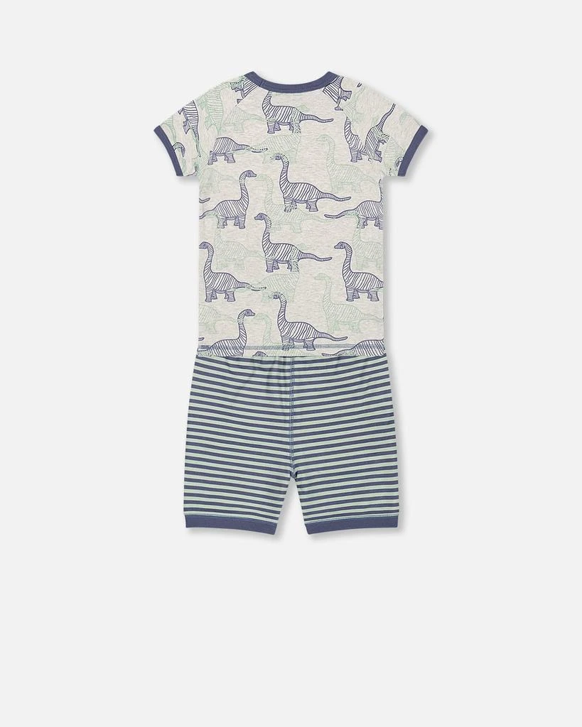 商品Deux par Deux|Organic Cotton Two Piece Short Pajama Set Heather Beige Printed Dinosaurs,价格¥350,第2张图片详细描述