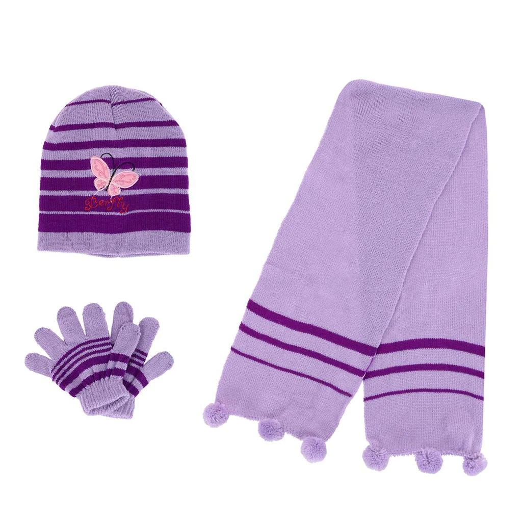 商品Heat Trendz|Girl's One Size Fits Most Stripe Butterfly Hat Gloves and Scarf Winter Set,价格¥201,第1张图片详细描述