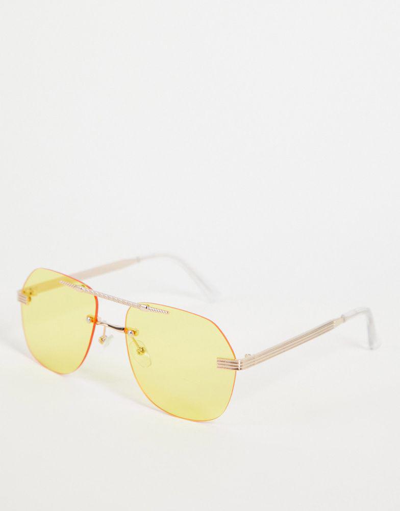 ASOS DESIGN rimless aviator sunglasses with yellow lens in gold商品第1张图片规格展示