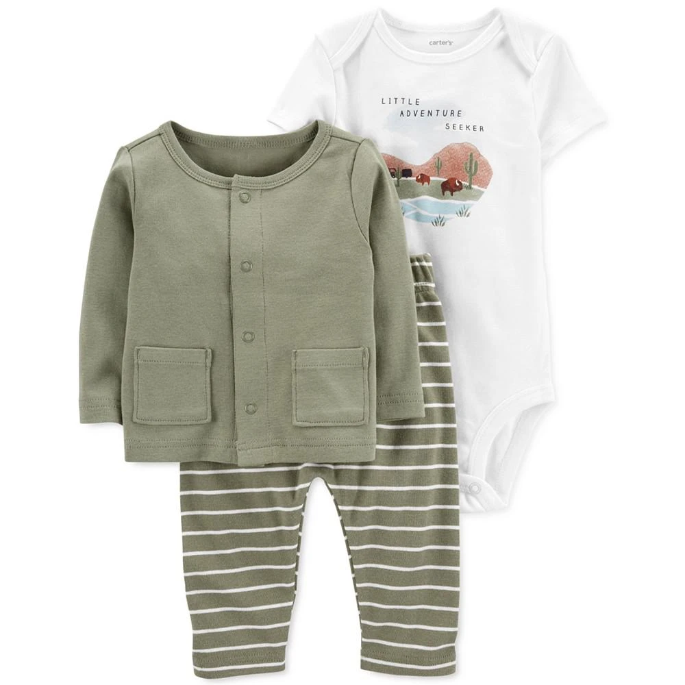 商品Carter's|Bay Boys Buffalo Little Cardigan, Bodysuit, and Pants; 3 Piece Set,价格¥128,第1张图片