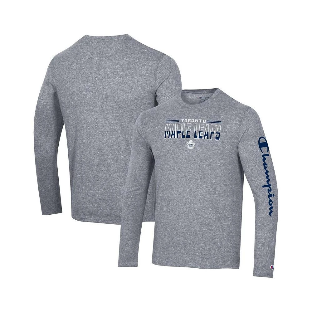 商品CHAMPION|Men's Heather Gray Toronto Maple Leafs Tri-Blend Long Sleeve T-shirt,价格¥300,第1张图片