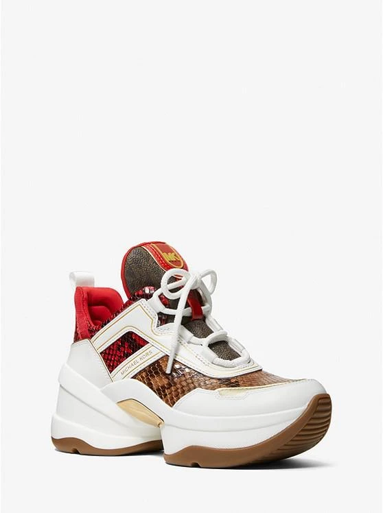 商品Michael Kors|Olympia Two-Tone Snake Embossed Leather Trainer,价格¥746,第1张图片