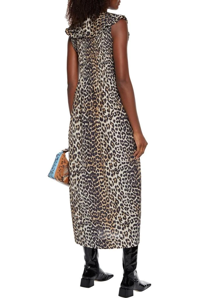 商品Ganni|Shirred leopard-print cotton and silk-blend maxi dress,价格¥960,第3张图片详细描述