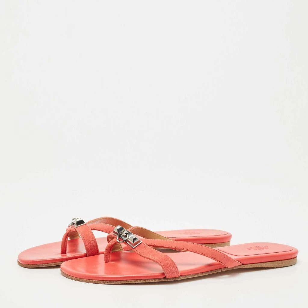 商品[二手商品] Hermes|Hermes Pink Suede Corfu Thong Flat Slides Size 41,价格¥2128,第2张图片详细描述