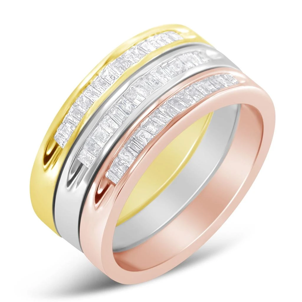 商品Haus of Brilliance|10K Yellow, White and Rose Gold over .925 Sterling Silver 5/8 Cttw Diamond Channel-Set Stackable Band Ring Set,价格¥3339,第2张图片详细描述