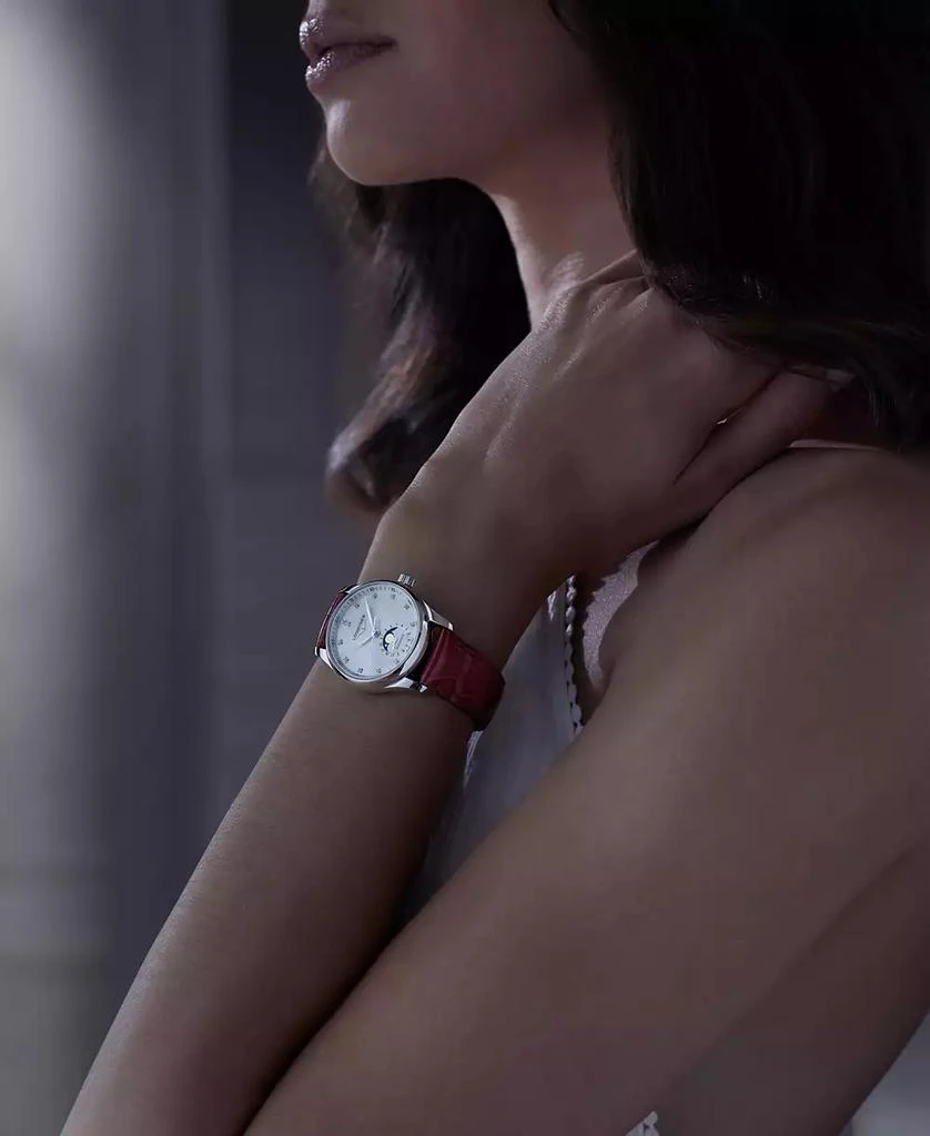 商品Longines|Women's Swiss Automatic Master Diamond (1/20 ct. t.w.) Red Leather Strap Watch 34mm,价格¥22226,第4张图片详细描述