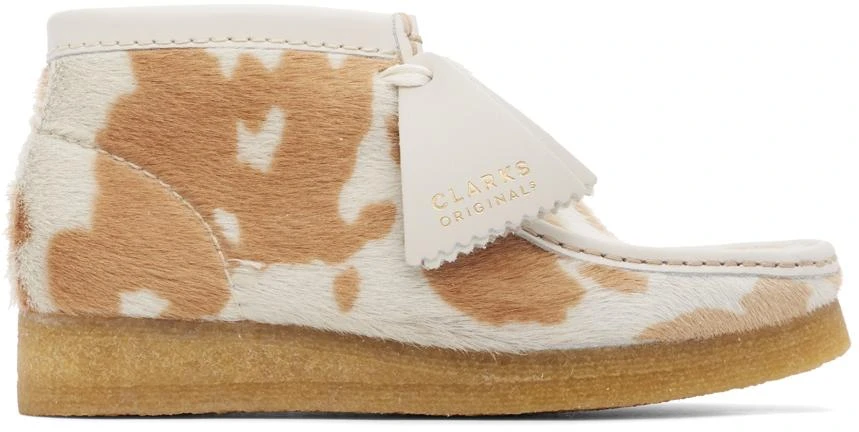 商品Clarks|Tan & Off-White Cow Print Wallabee Derbys,价格¥700,第1张图片