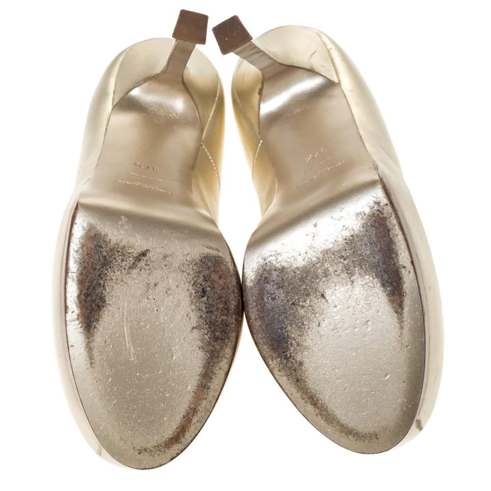 Saint Laurent Paris Pale Gold Leather Tribtoo Platform Pumps Size 37.5 商品