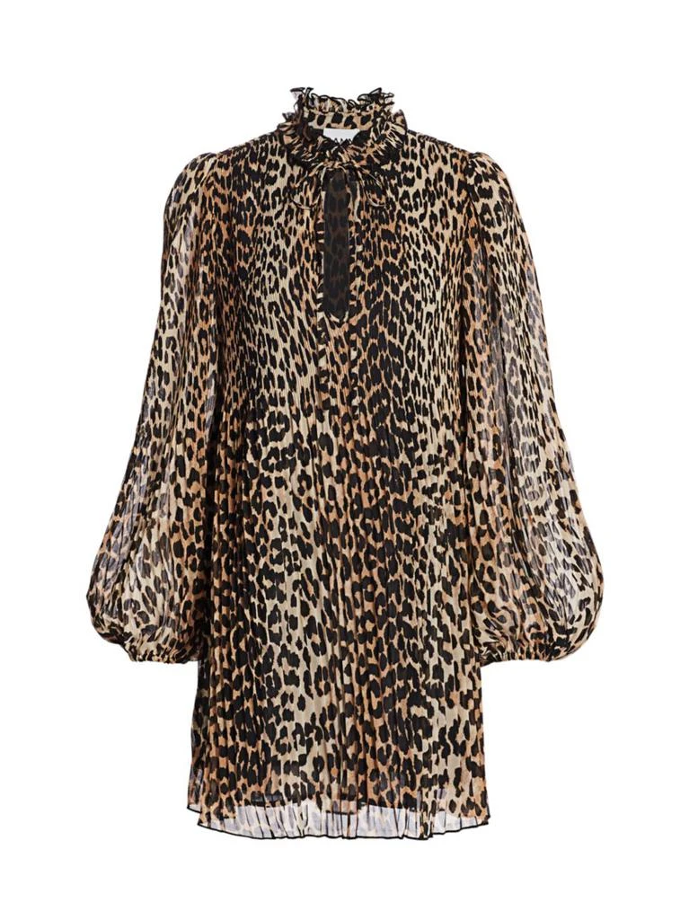 商品Ganni|Georgette Leopard Mini Shirtdress,价格¥679,第1张图片