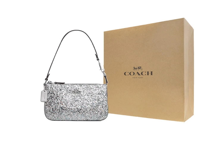商品[国内直发] Coach|蔻驰 Nolita 19 徽标Logo铭牌拉链五金扣闪光卡槽 小牛皮 腋下包手提单肩包 小号 女款 银色,价格¥2109,第5张图片详细描述