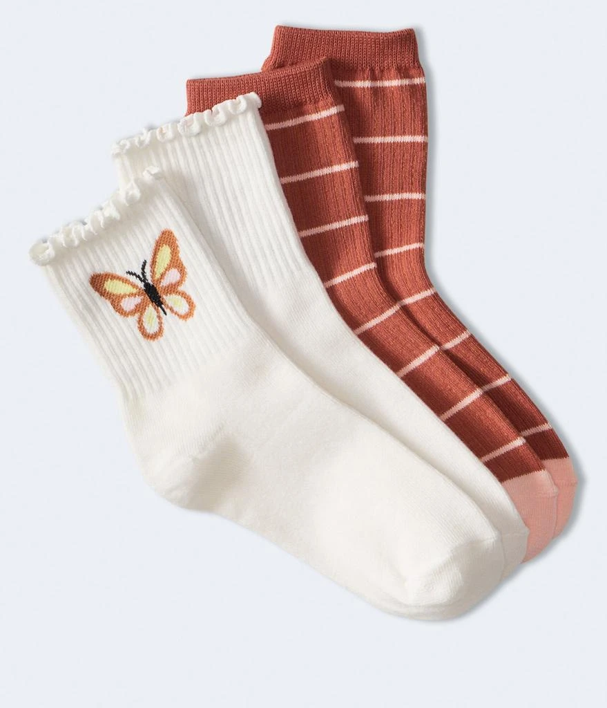 商品Aeropostale|Aeropostale Butterfly & Stripes Crew Sock 2-Pack,价格¥45,第1张图片